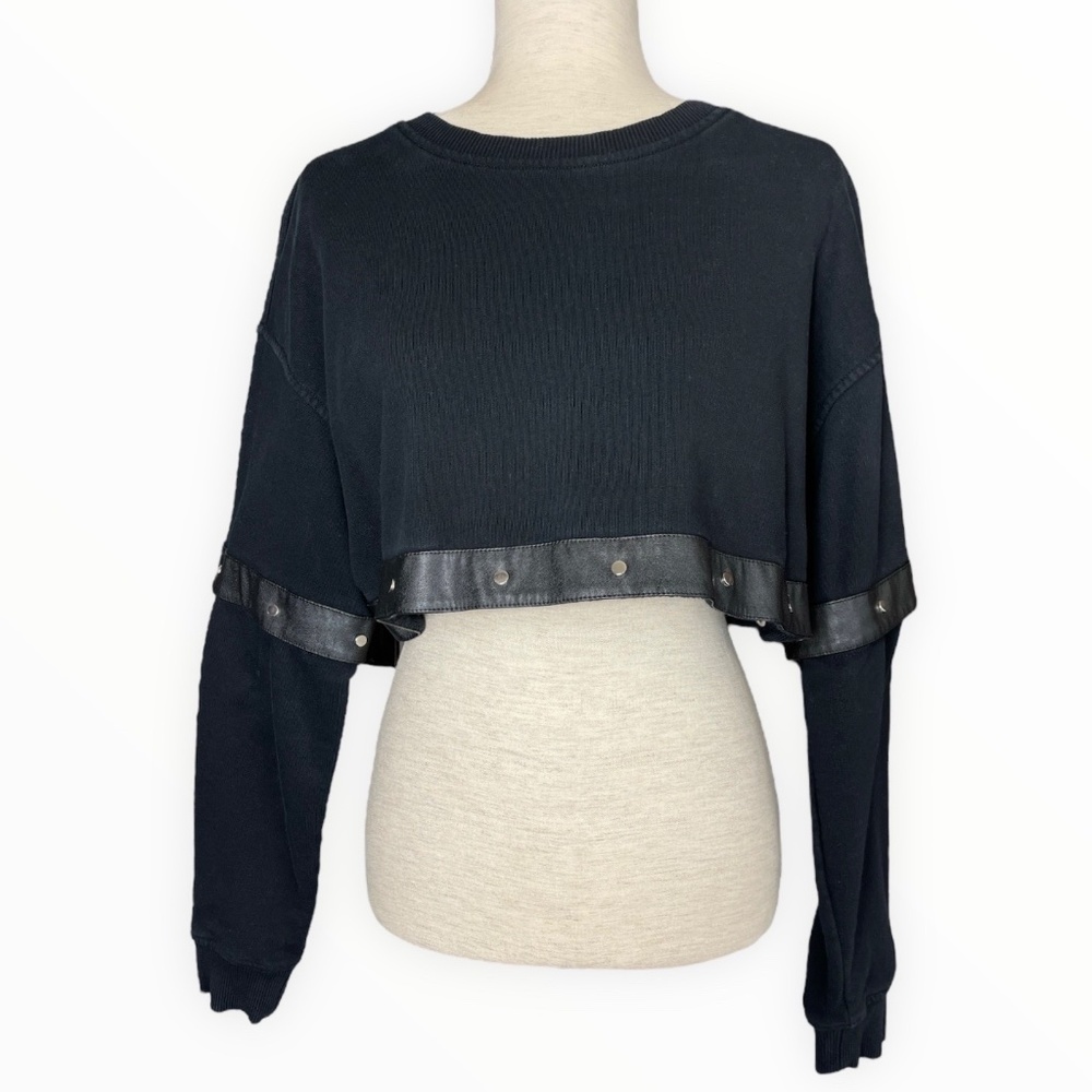 Diesel Convertible Black Sweatshirt with Faux Leather Trim and Silver Snaps - Picture 3 of 12